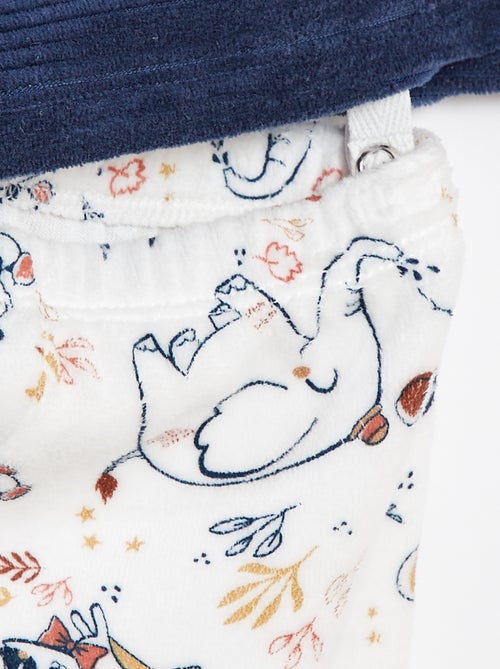 Setje - Lange pyjama met T-shirt + broek met voetjes in fleece - 2-delig - Kiabi