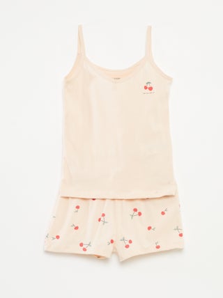 Setje - Mouwloze pyjamatop + short met print - 2-delig