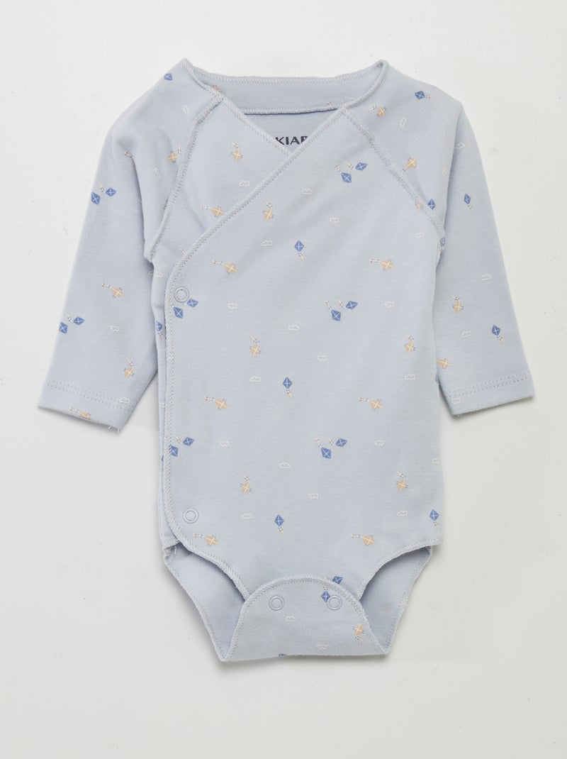 Setje - rompertje + broekje met voetjes + muts BLAUW - Kiabi