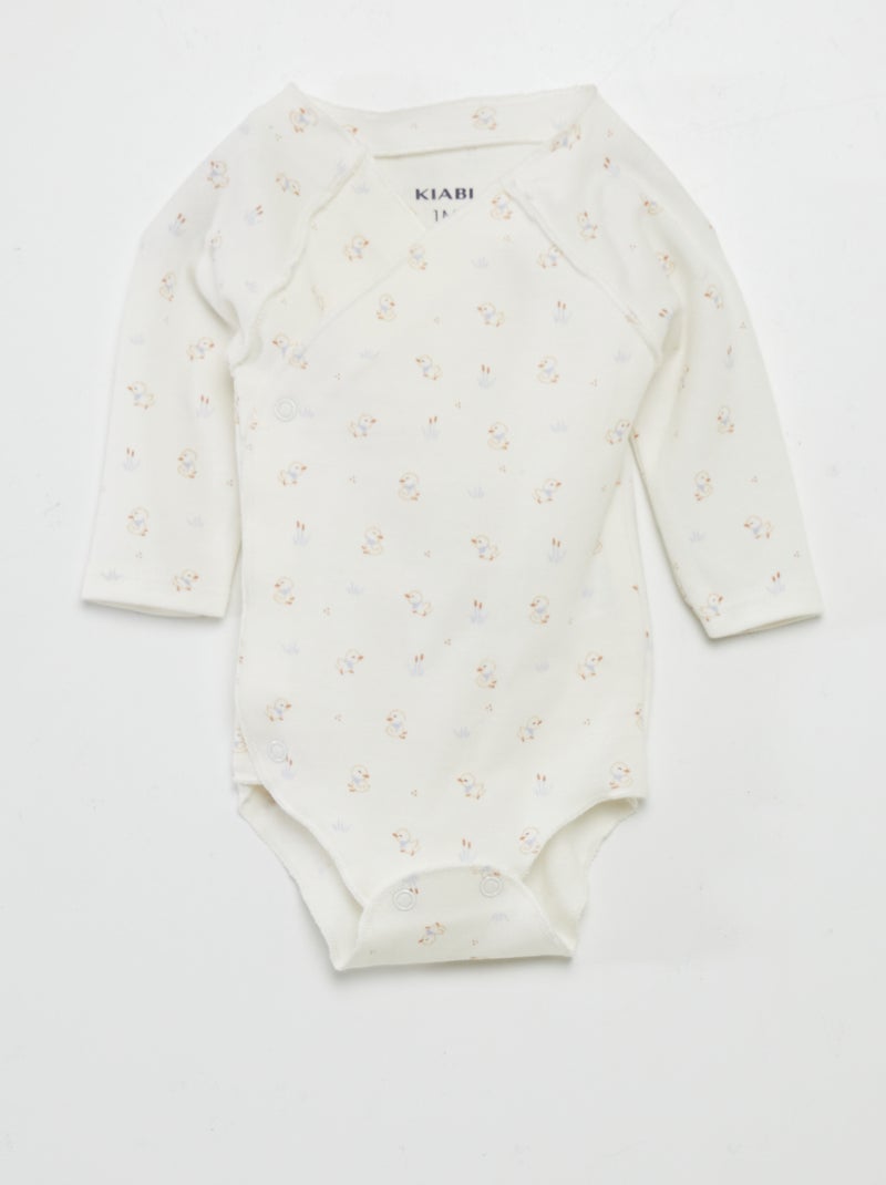 Setje - rompertje + broekje met voetjes + muts WIT - Kiabi