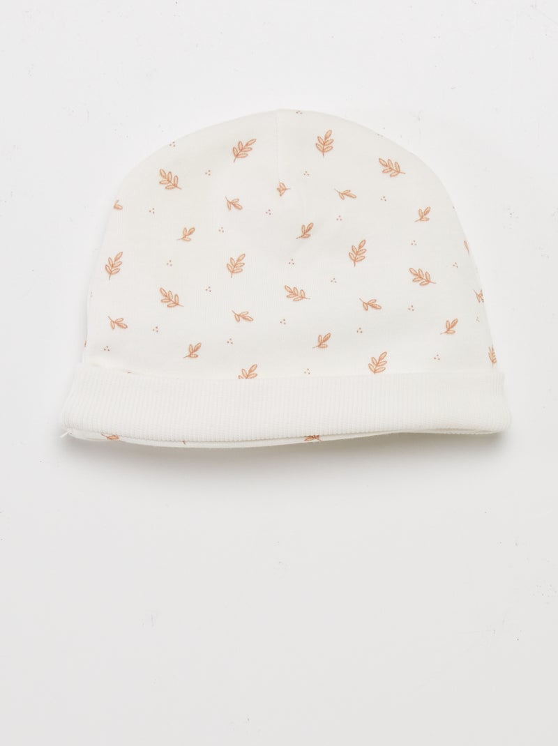 Setje - rompertje + broekje met voetjes + muts WIT - Kiabi