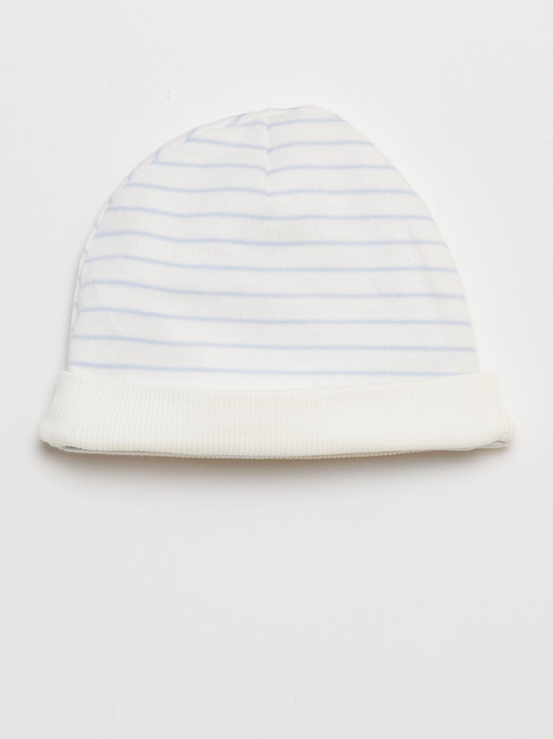 Setje - rompertje + broekje met voetjes + muts WIT - Kiabi