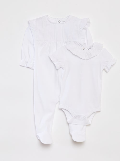 Setje - Slaappakje + rompertje met broderie anglaise - 2-delig - Kiabi