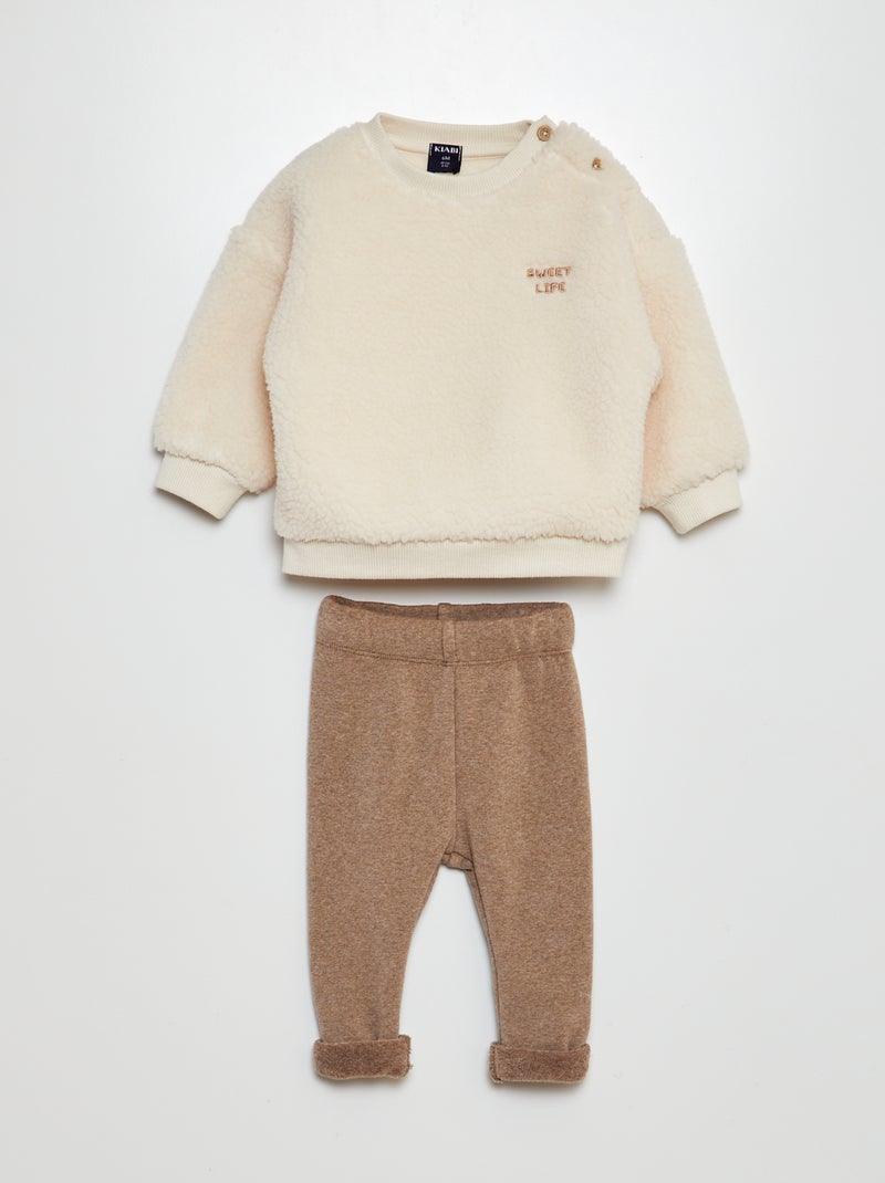 Setje - Sweater met schapenvachttextuur + broek - 2-delig BIEGE - Kiabi
