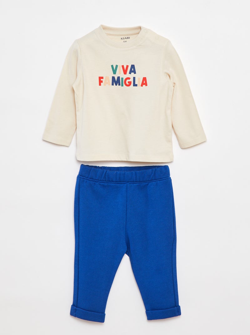 Setje - T-shirt met lange mouw + broek - 2-delig Biege - Kiabi