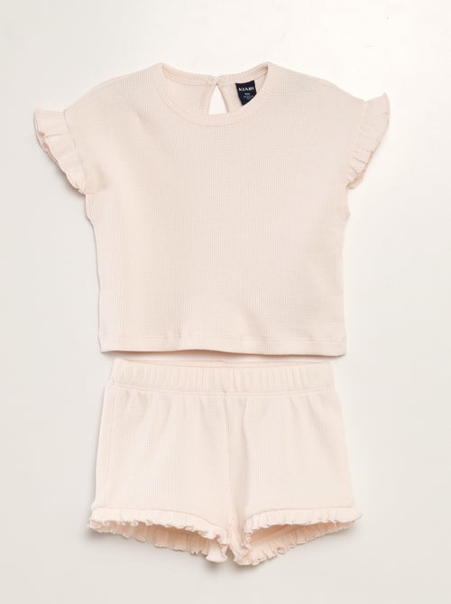 Setje - T-shirt + short van wafelstof - 2-delig - Kiabi