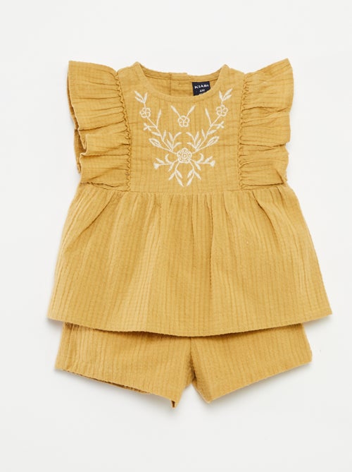 Setje - Topje met borduursel + short - 2-delig - Kiabi