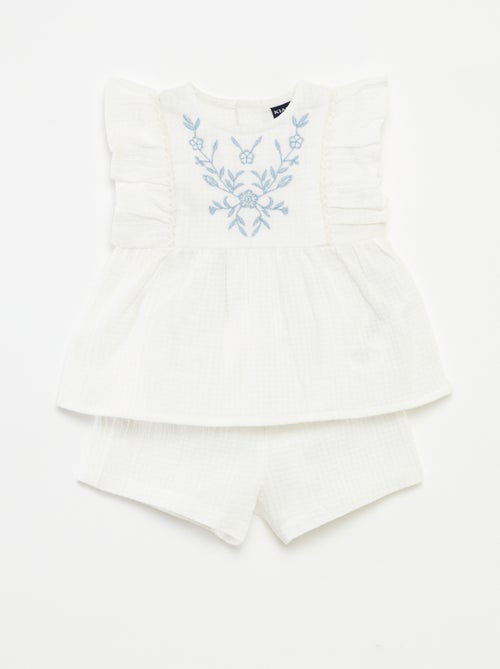 Setje - Topje met borduursel + short - 2-delig - Kiabi