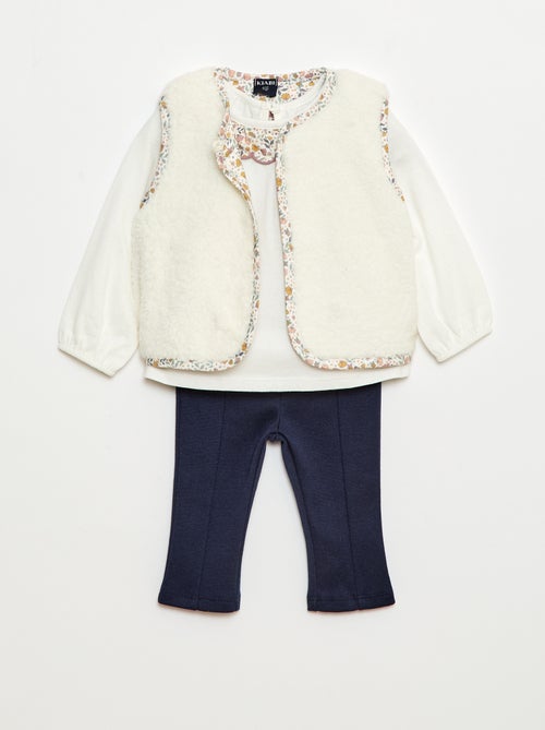 Setje - Vest met schapenvachteffect + T-shirt + legging - 3-delig - Kiabi