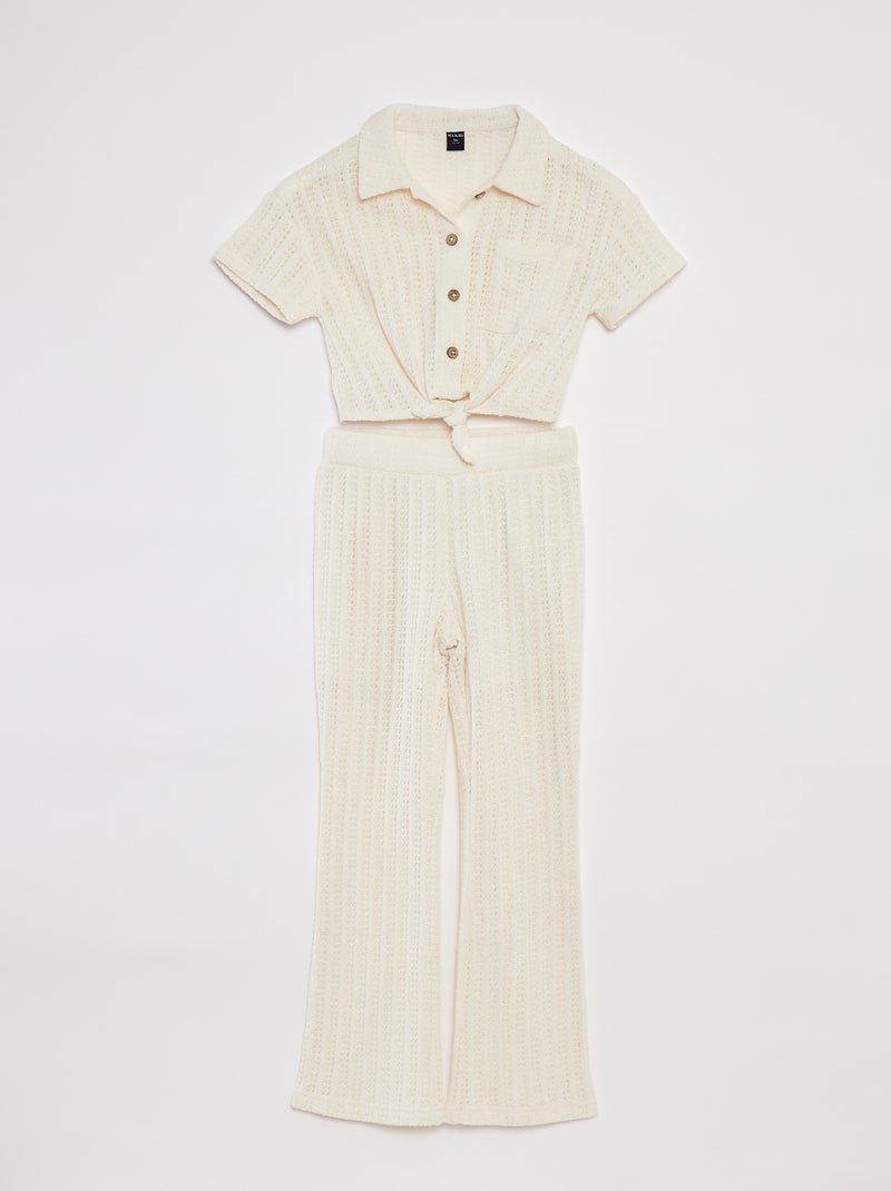 Setje: Gehaakt T-shirt + flared broek - 2-delig WIT - Kiabi