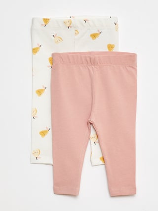 Setje lange leggings | 1 met all-over print, 1 in een effen kleur