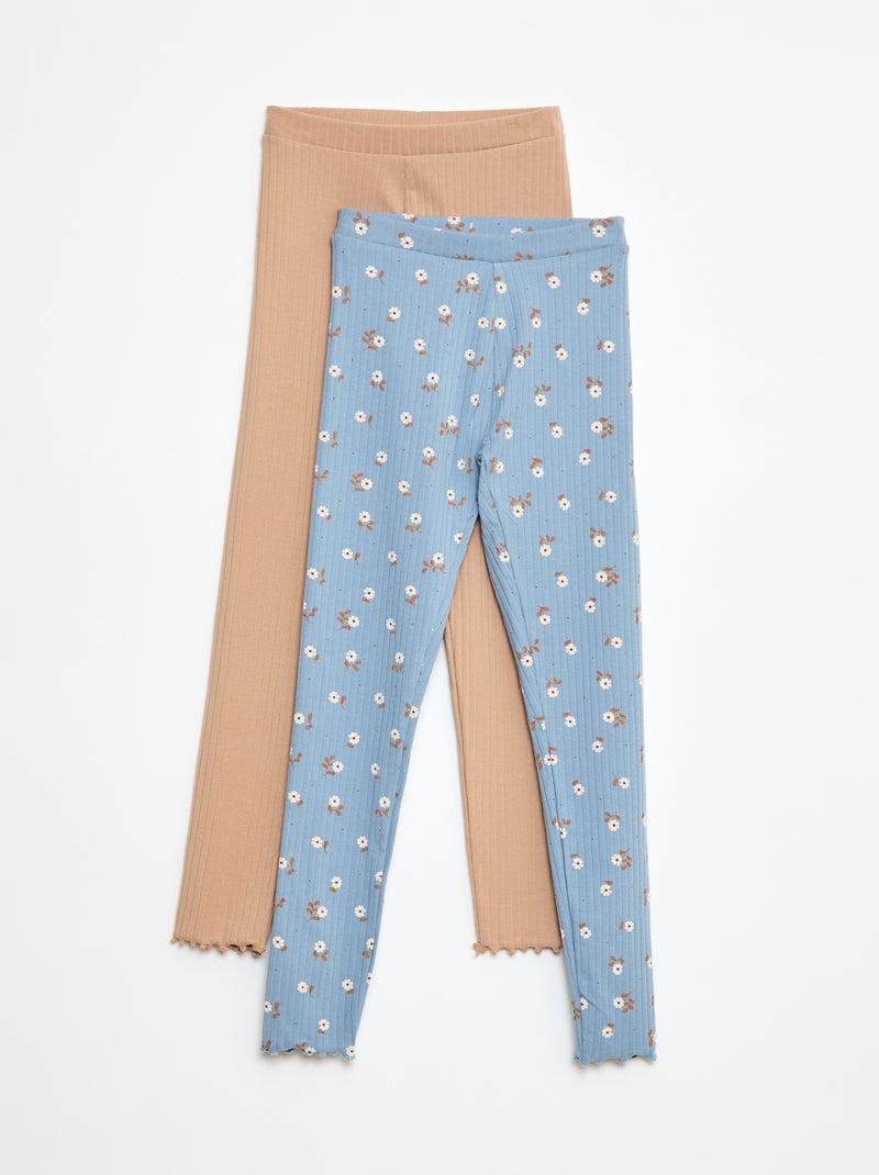Setje leggings van ribstof - 1 effen + 1 met print - 2-delig Biege - Kiabi