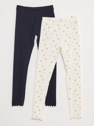 Setje leggings van ribstof - 1 effen + 1 met print - 2-delig