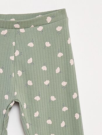 Setje leggings van ribstof - 1 effen + 1 met print - 2-delig