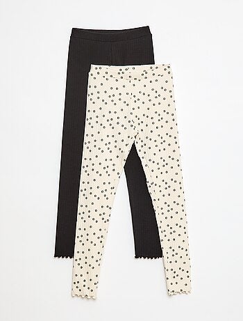 Setje leggings van ribstof - 1 effen + 1 met print - 2-delig