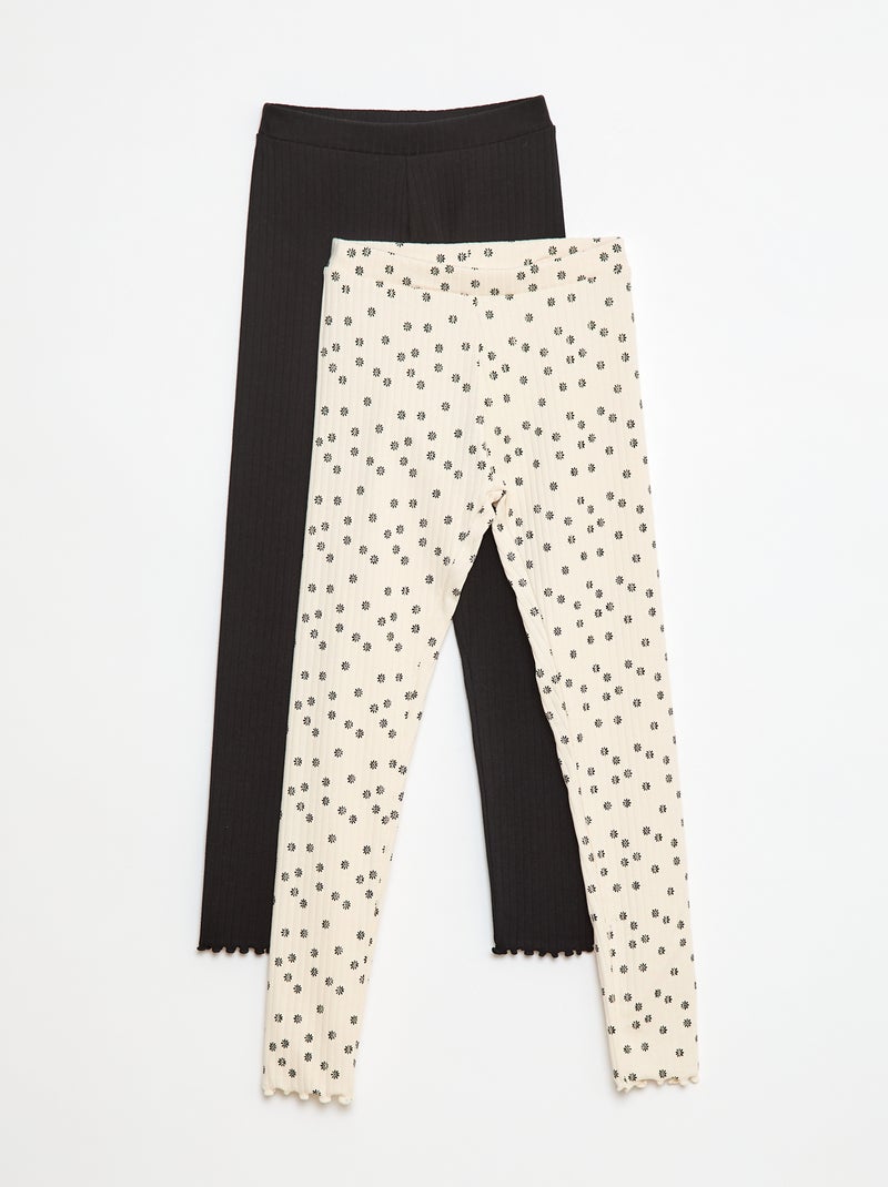 Setje leggings van ribstof - 1 effen + 1 met print - 2-delig Zwart - Kiabi