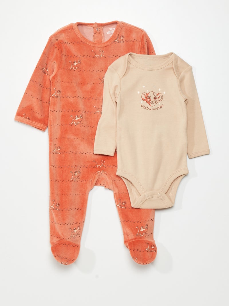 Setje met 1 fluwelen pyjama + 1 katoenen body 'Simba' simba - Kiabi