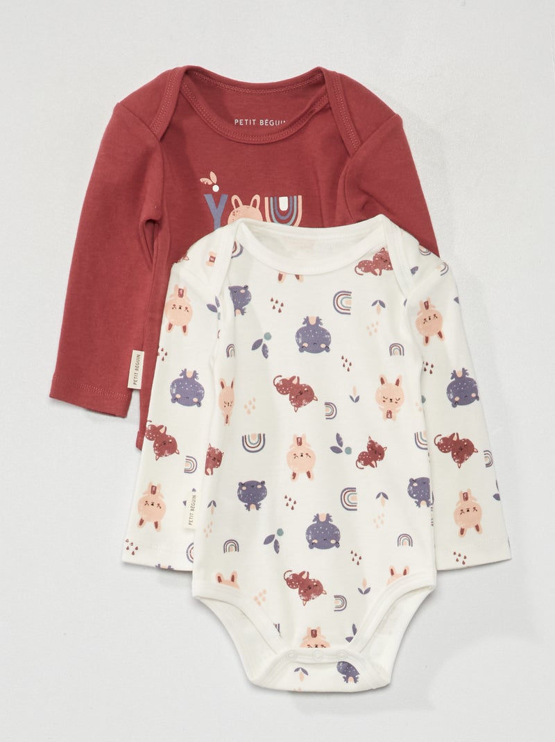 Setje met 2 body's met lange mouw roze / wit - Kiabi