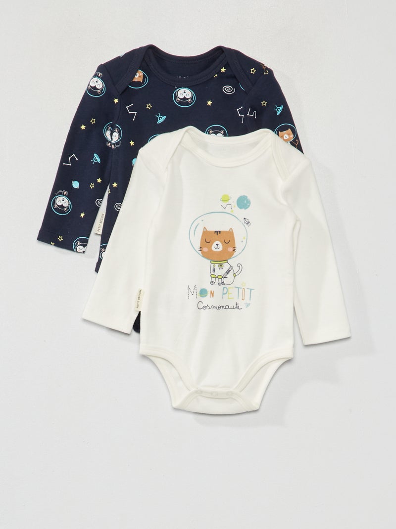 Setje met 2 body's 'Petit Beguin' blauw / wit - Kiabi