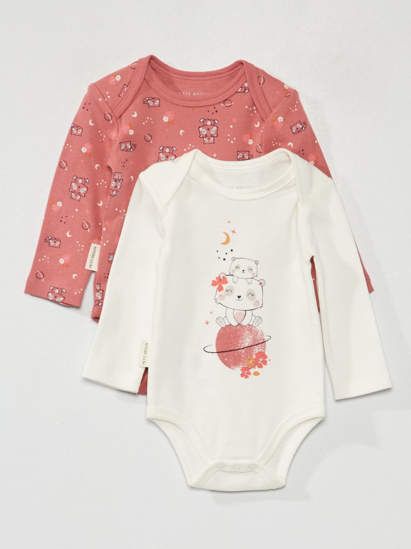 Setje met 2 body's 'Petit Beguin' wit / roze - Kiabi