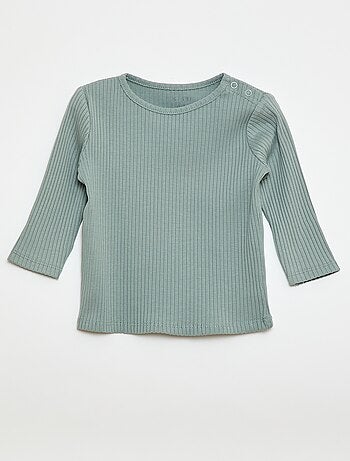 Setje met 2 effen T-shirts van ribstof met lange mouw