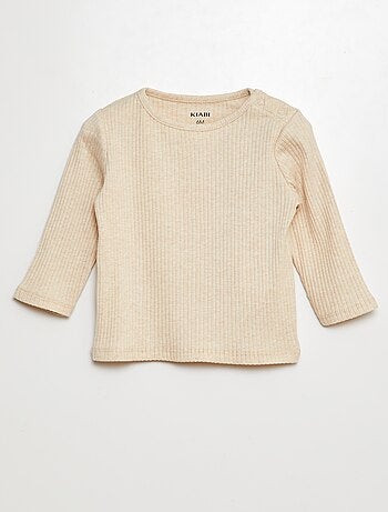 Setje met 2 effen T-shirts van ribstof met lange mouw