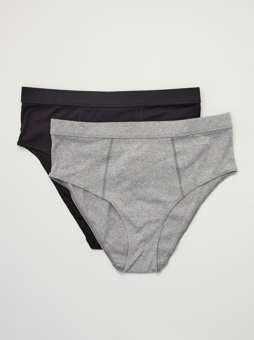 Setje met 2 katoenen slips met fijne ribbeltextuur - Kiabi