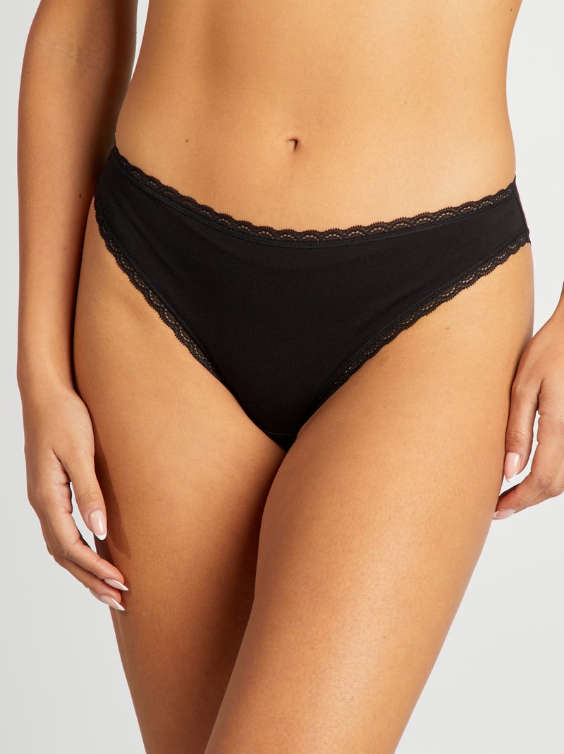 Setje met 2 katoenen slips zwart - Kiabi