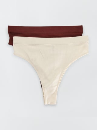 Setje met 2 katoenen tangaslips met fijne ribbeltextuur