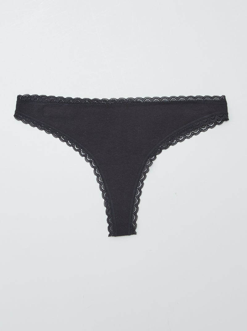 Setje met 2 katoenen tangaslips zwart - Kiabi