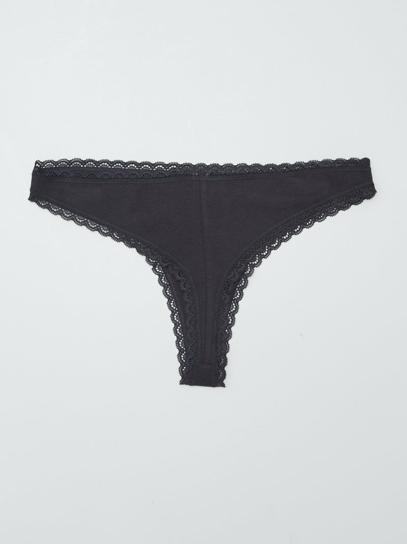 Setje met 2 katoenen tangaslips zwart - Kiabi