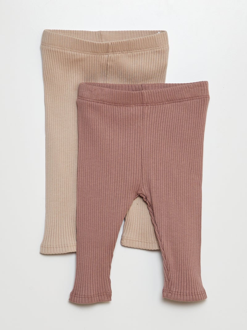 Setje met 2 leggings van ribtricot BIEGE - Kiabi