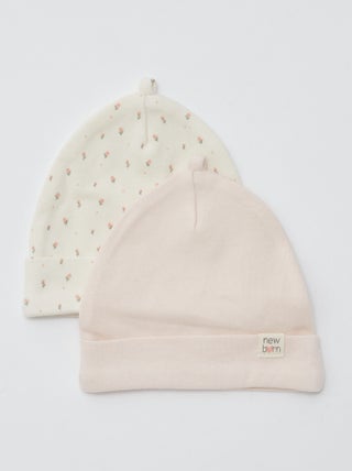 Setje met 2 mutsjes voor pasgeboren baby's