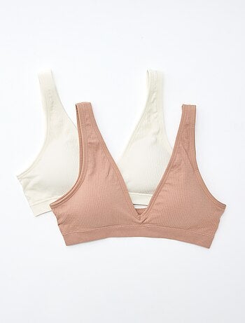 Setje met 2 naadloze behatops van ribtricot
