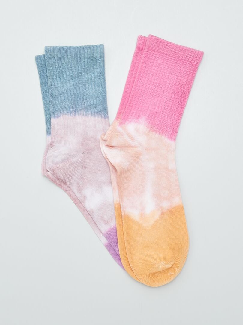 Setje met 2 paar sokken met tie-dyeprint PAARS - Kiabi