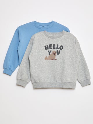 Setje met 2 sweaters van joggingstof met ronde hals en zachte, geruwde binnenzijde