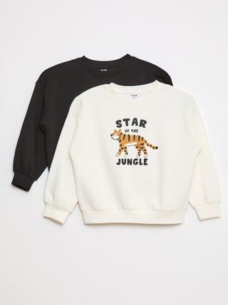 Setje met 2 sweaters van joggingstof met ronde hals en zachte, geruwde binnenzijde