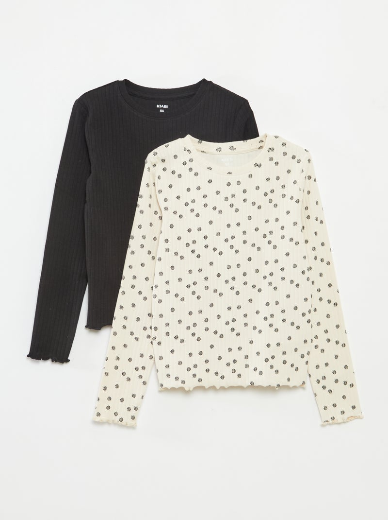 Setje met 2 T-shirts van ribstof Biege - Kiabi