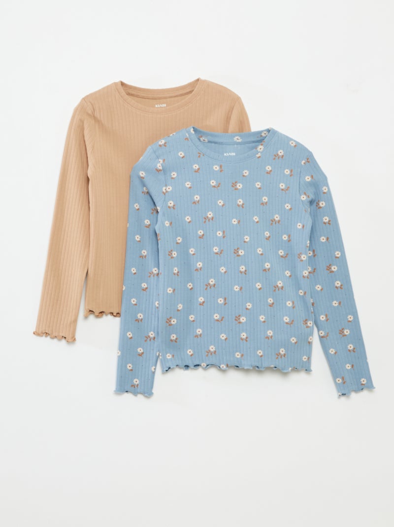 Setje met 2 T-shirts van ribstof Blauw - Kiabi