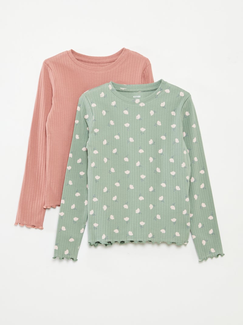 Setje met 2 T-shirts van ribstof Groen - Kiabi
