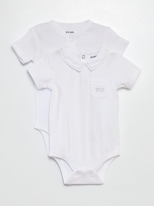 Setje met 2 witte body's met korte mouwen - Kiabi