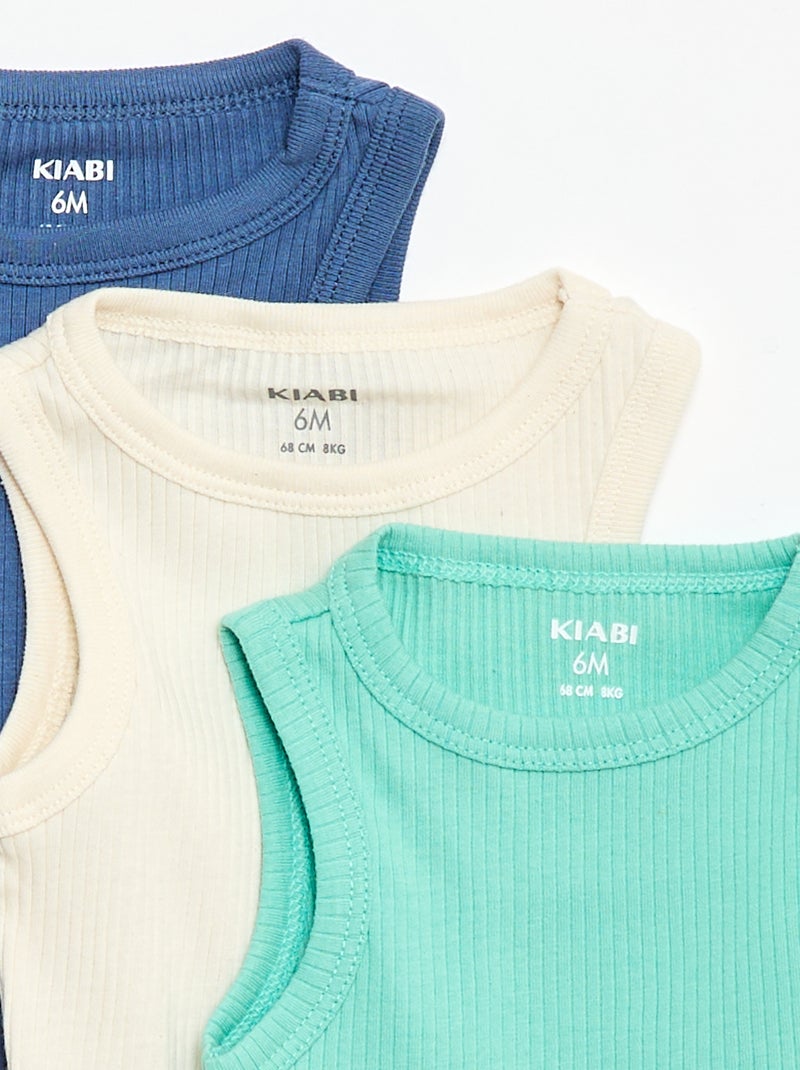 Setje met 3 effen meegroeirompertjes met schouderbandjes Groen - Kiabi