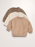 Setje met 3 effen sweaters BIEGE - Kiabi