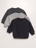 Setje met 3 effen sweaters GRIJS - Kiabi
