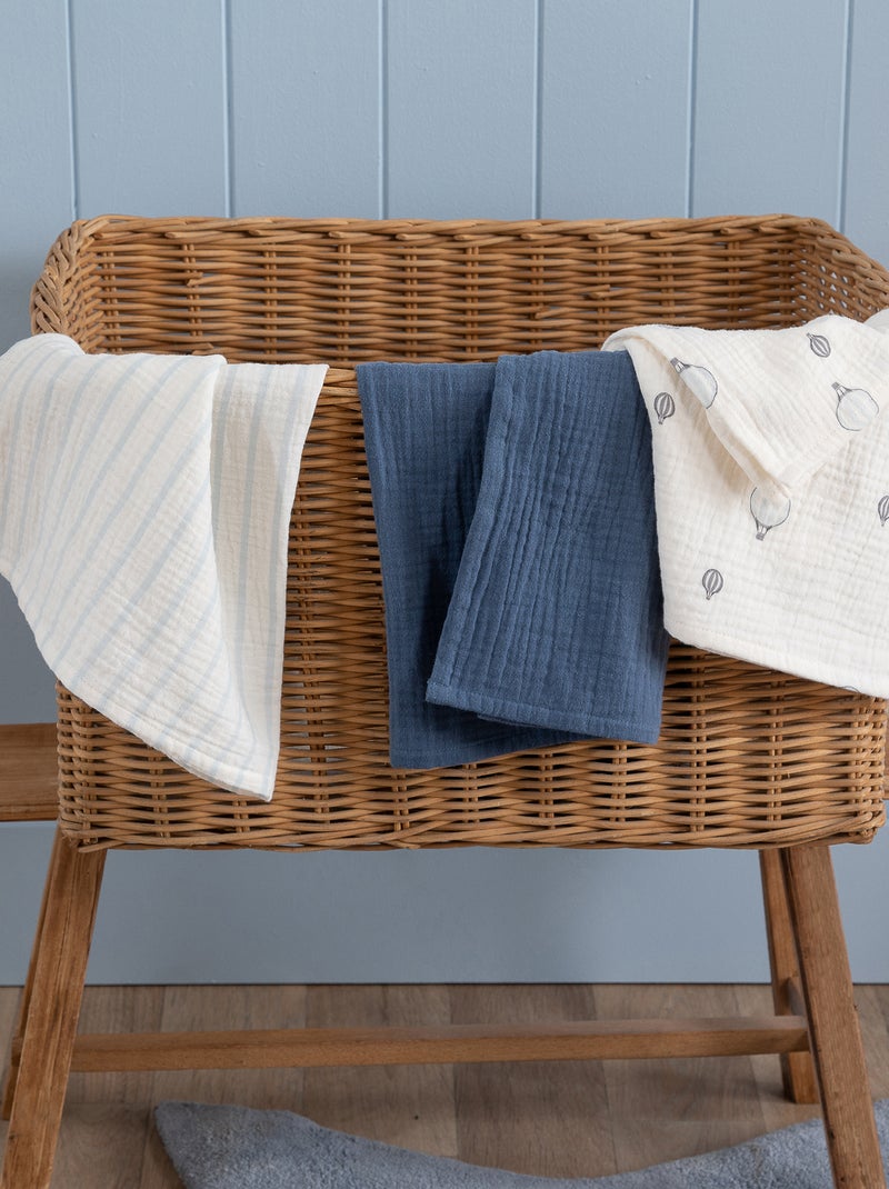 Setje met 3 hydrofiele doeken met prints BLAUW - Kiabi