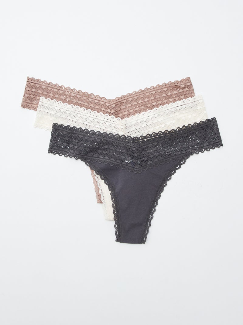 Setje met 3 katoenen strings met kant ROSE - Kiabi