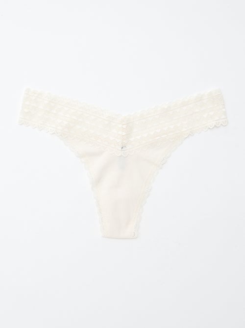 Setje met 3 katoenen strings met kant - Kiabi