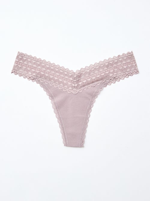 Setje met 3 katoenen strings met kant - Kiabi