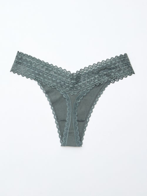 Setje met 3 katoenen strings met kant - Kiabi