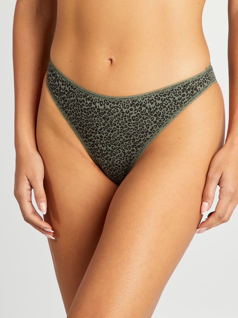 Setje met 3 katoenen tangaslips KAKI - Kiabi